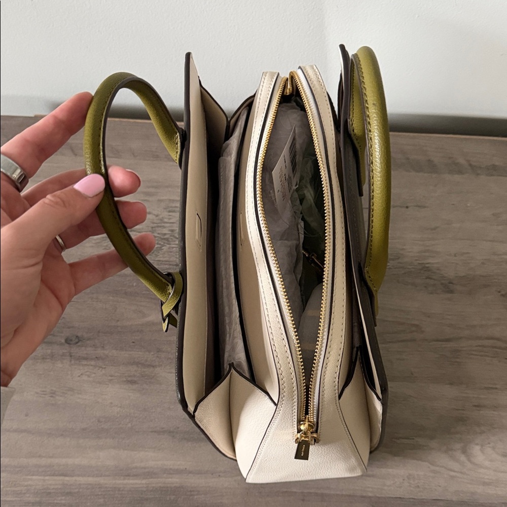 BRAND NEW Michael Kors Laila Olive Green & Ivy Medium Satchel with Gold Hardware - Picture 4 of 7
